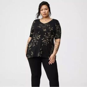 Torrid Black and Gold Floral Blouse